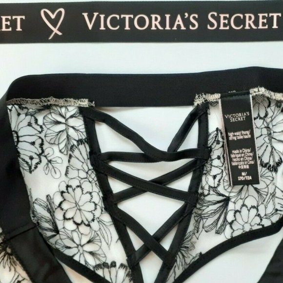 SOLD 💕 Embroidered LUXE Lingerie Lace Up High Waist Thong Panty VS - Picture 8 of 9